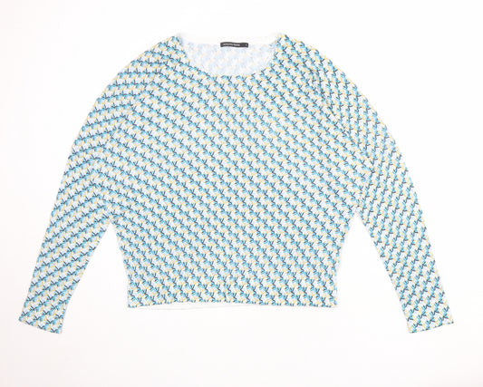 Monoprix Womens Multicoloured Round Neck Geometric 100% Cotton Pullover Jumper Size M