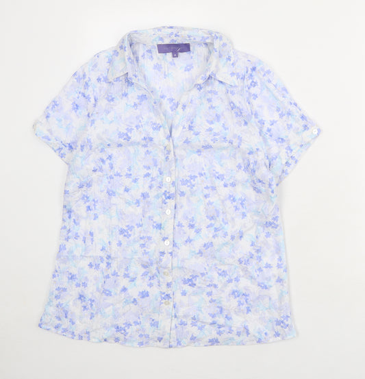 Autonomy Womens Multicoloured Floral Cotton Basic Button-Up Size 12 Collared