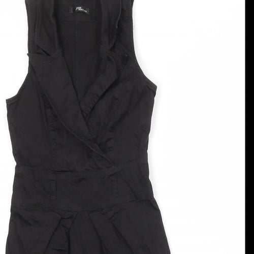 Jane Norman Womens Black Cotton A-Line Size 12 V-Neck Zip