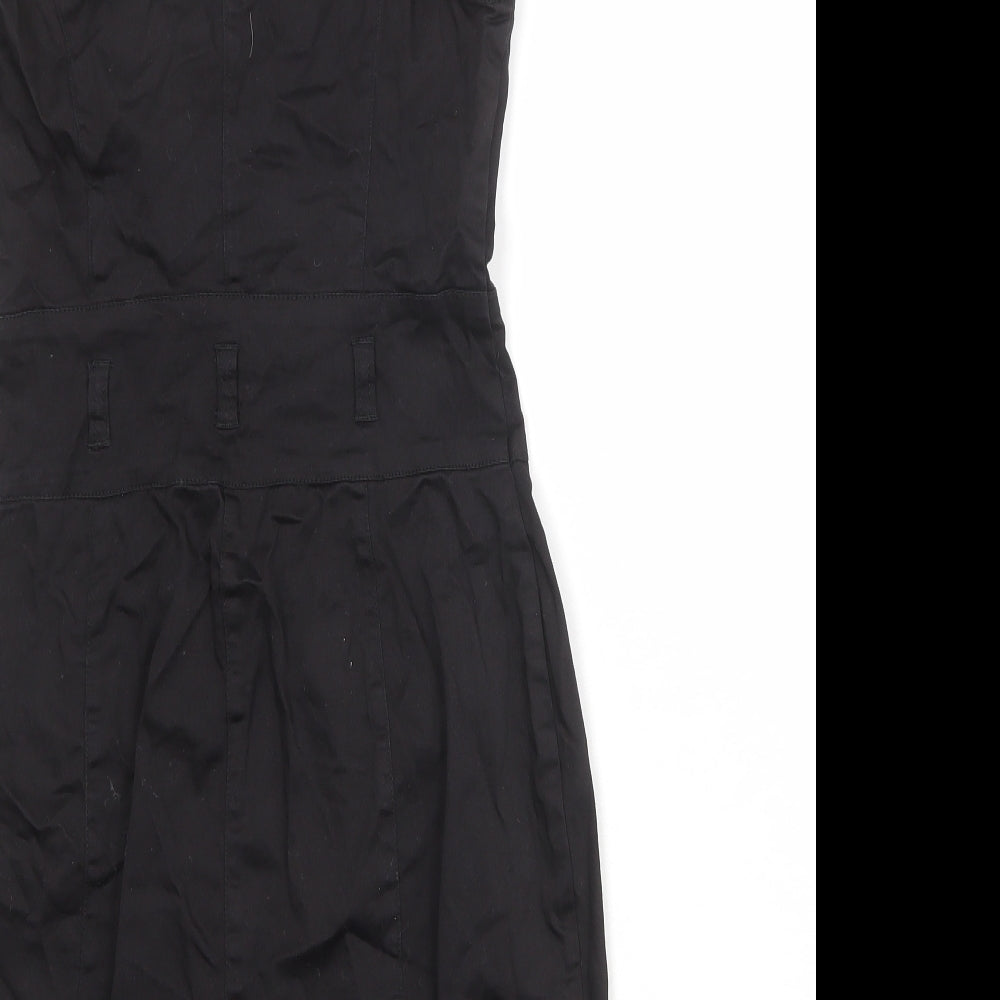 Jane Norman Womens Black Cotton A-Line Size 12 V-Neck Zip
