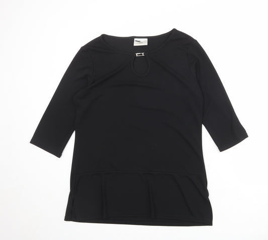 Sara Womens Black Polyester Basic T-Shirt Size 10 Boat Neck - Size 10-12