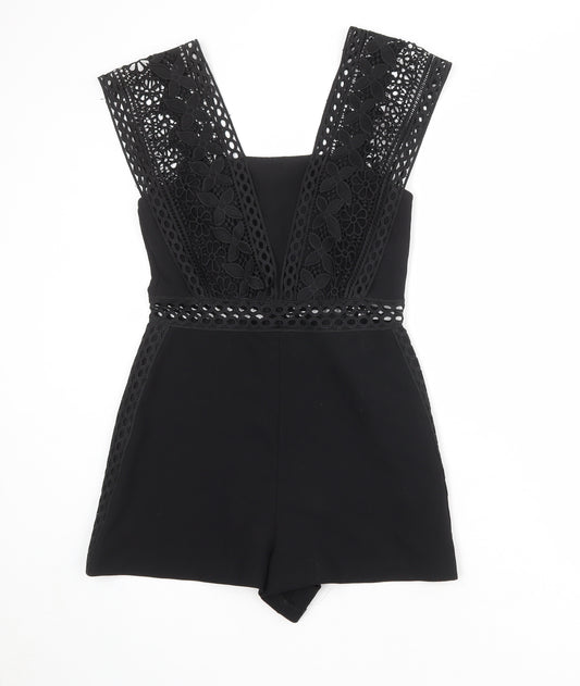 Topshop Womens Black Polyester Playsuit One-Piece Size 10 Zip
