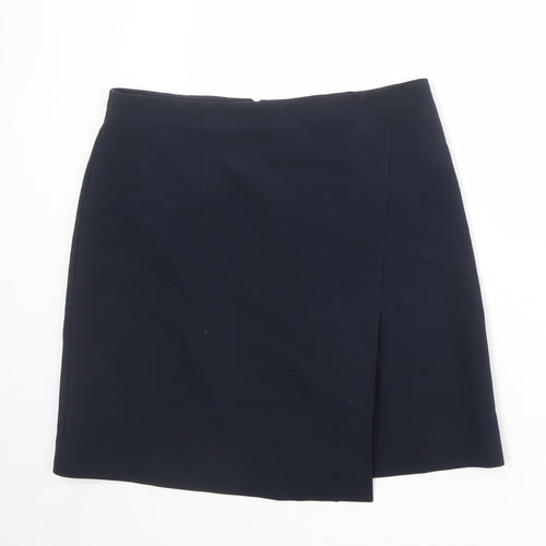 Marks and Spencer Womens Blue Polyester Mini Skirt Size 36 in Zip - Wrap Style
