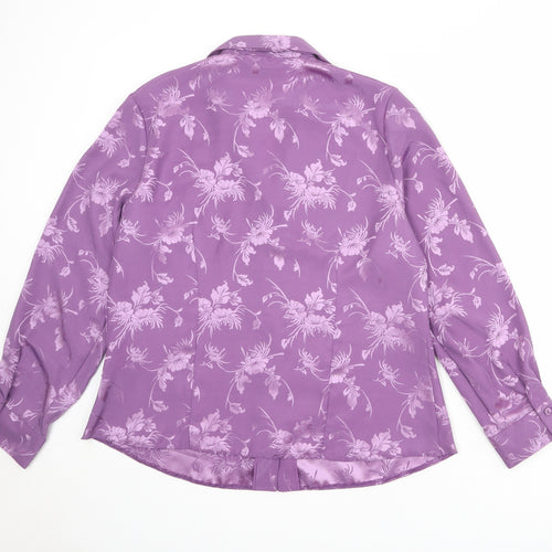 Bonmarché Womens Purple Floral Polyester Basic Button-Up Size 18 Boat Neck