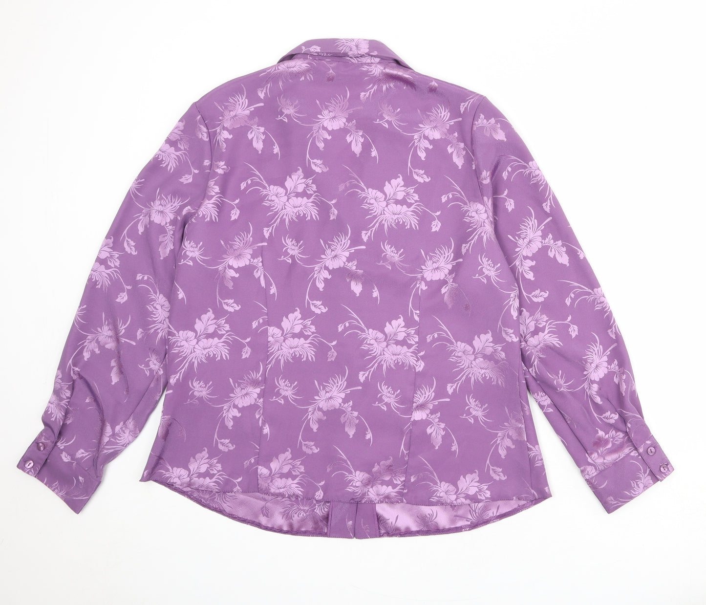 Bonmarché Womens Purple Floral Polyester Basic Button-Up Size 18 Boat Neck