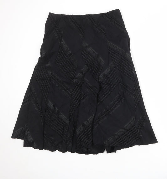 Marks and Spencer Womens Black Striped Cotton A-Line Skirt Size 14