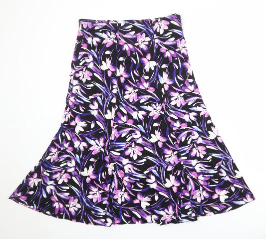 Bonmarché Womens Black Floral Viscose A-Line Skirt Size 10