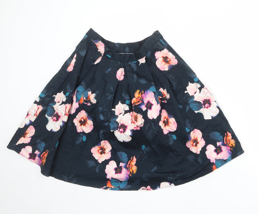 KIM Womens Black Floral Polyester Pleated Skirt Size 26 in Zip