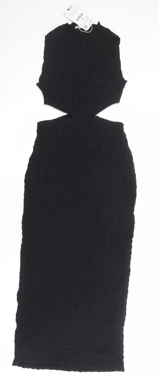 Zara Womens Black Polyester Bodycon Size S Round Neck Pullover