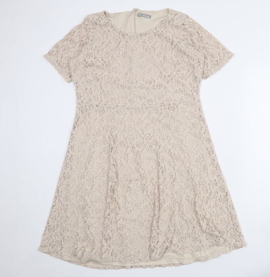 Marks and Spencer Womens Beige Floral Cotton Trapeze & Swing Size 16 Round Neck Zip