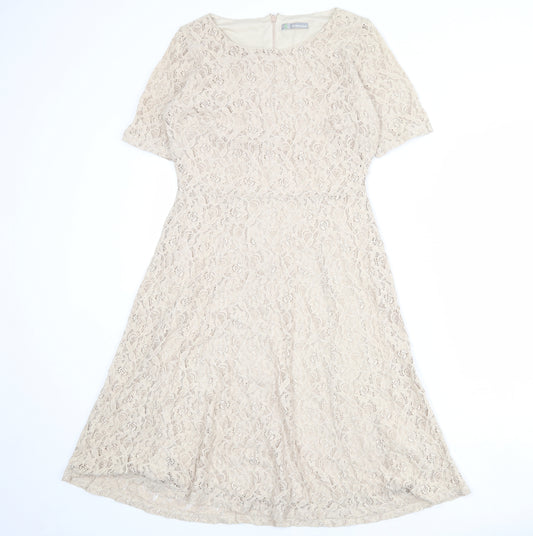 Marks and Spencer Womens Beige Geometric Cotton Trapeze & Swing Size 10 Round Neck Zip