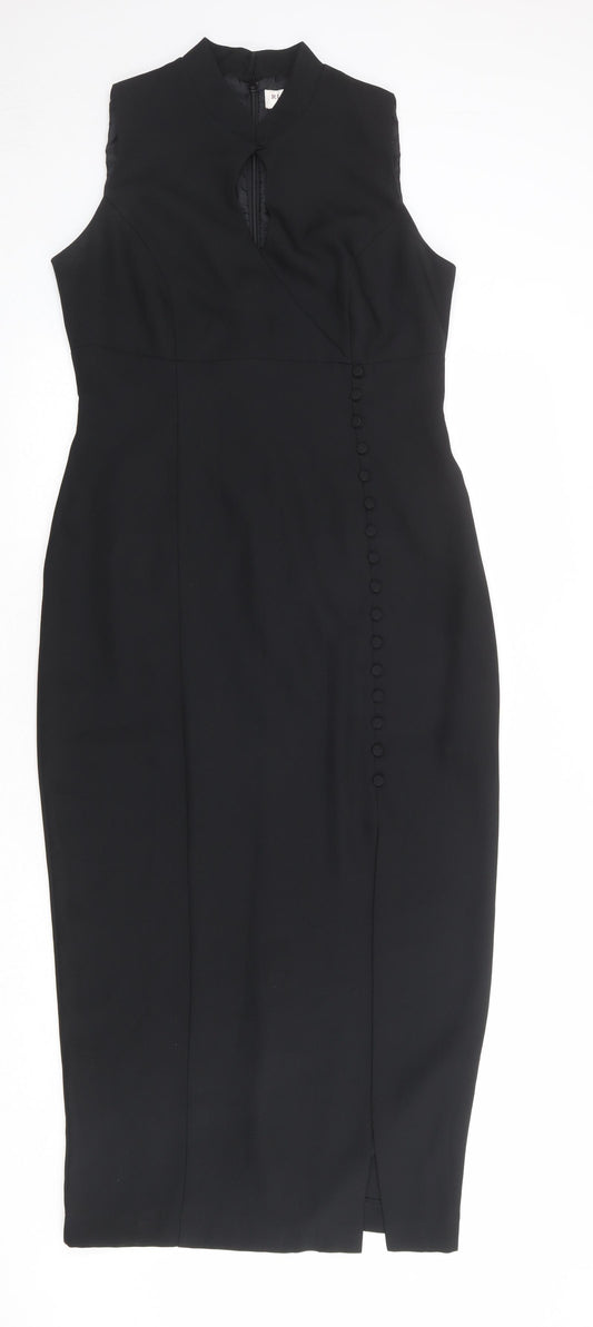 Richards Womens Black Polyester A-Line Size 12 V-Neck Zip