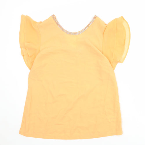 NEXT Womens Orange Polyester Basic Blouse Size 14 Round Neck