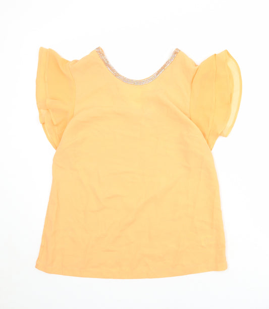 NEXT Womens Orange Polyester Basic Blouse Size 14 Round Neck