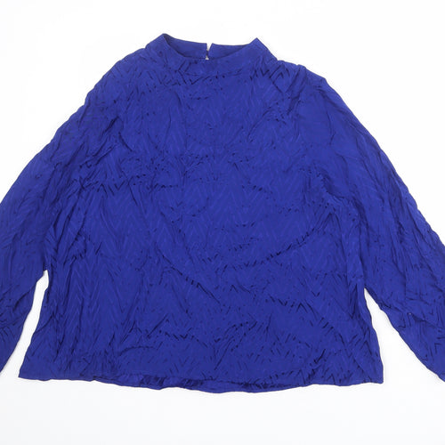 Marks and Spencer Womens Blue Geometric Viscose Basic Blouse Size 20 Round Neck