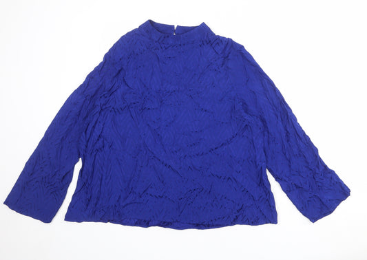 Marks and Spencer Womens Blue Geometric Viscose Basic Blouse Size 20 Round Neck