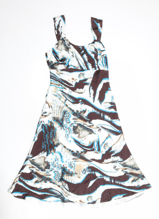 Planet Womens Multicoloured Geometric Silk Slip Dress Size 10 Round Neck Zip