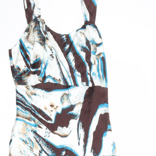 Planet Womens Multicoloured Geometric Silk Slip Dress Size 10 Round Neck Zip