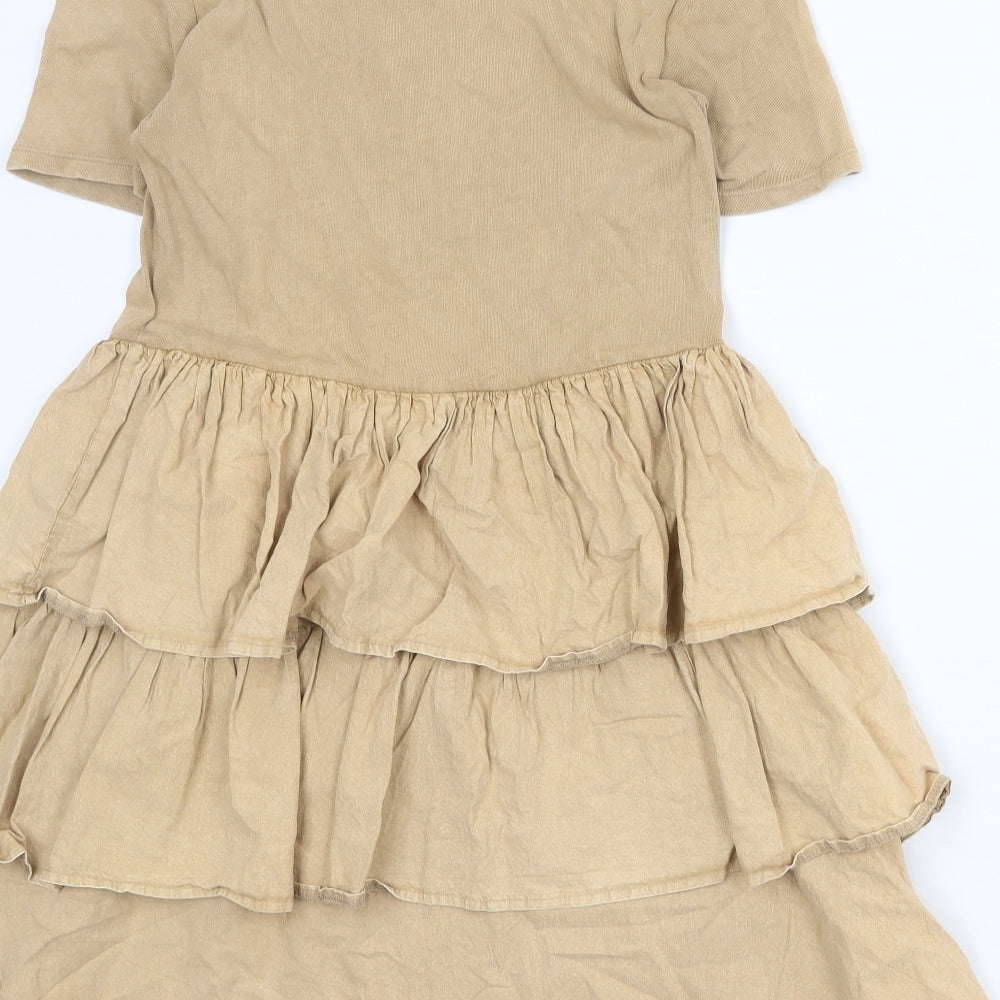 Zara Womens Brown 100% Cotton T-Shirt Dress Size M Round Neck Pullover