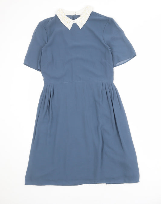 Marks and Spencer Womens Blue Polyester Shirt Dress Size 8 Collared Zip