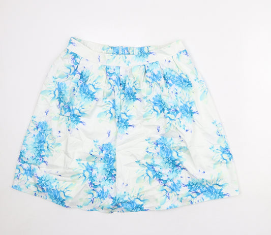 Esprit Womens White Floral Cotton Pleated Skirt Size 18 Zip