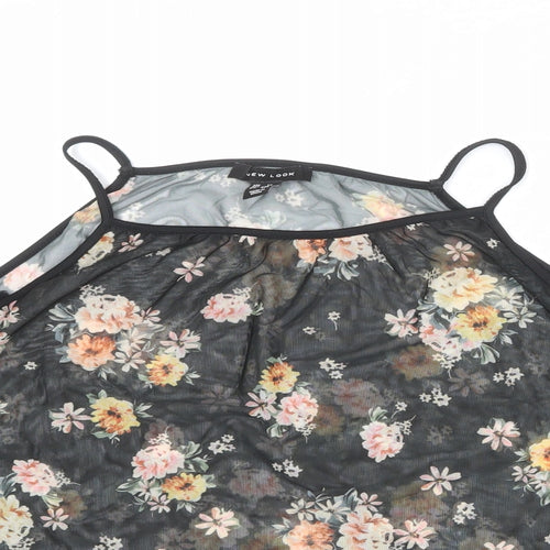 New Look Womens Black Floral Polyester Basic Blouse Size 12 Square Neck - Cold Shoulder