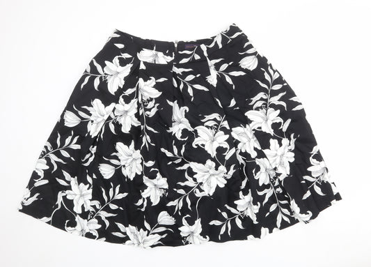 Amaryllis Womens Black Floral Polyester Skater Skirt Size 16 Zip