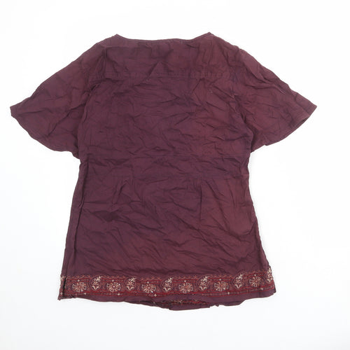 Monsoon Womens Red 100% Cotton Basic Blouse Size 14 V-Neck
