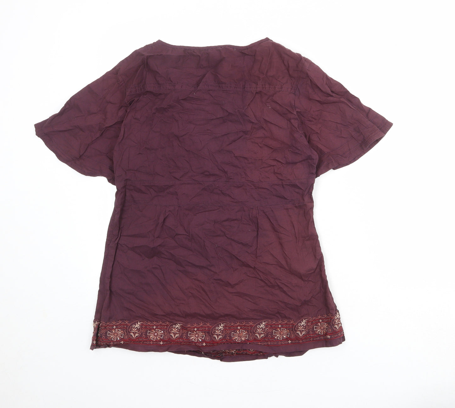 Monsoon Womens Red 100% Cotton Basic Blouse Size 14 V-Neck