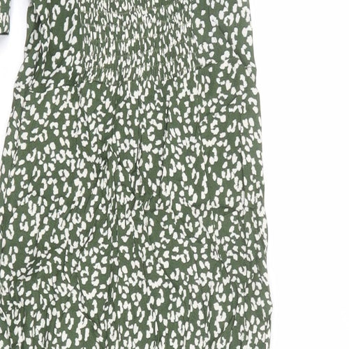 Bershka Womens Green Animal Print Viscose A-Line Size S Square Neck Zip - Leopard pattern