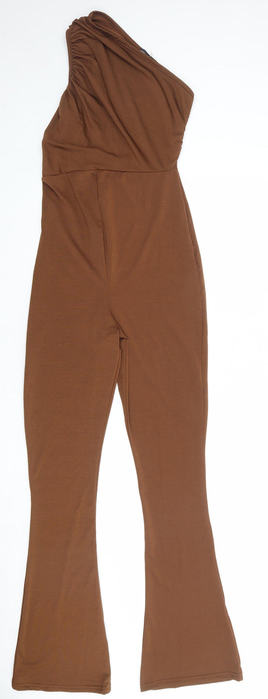 PRETTYLITTLETHING Womens Brown Polyester Jumpsuit One-Piece Size 8 Pullover