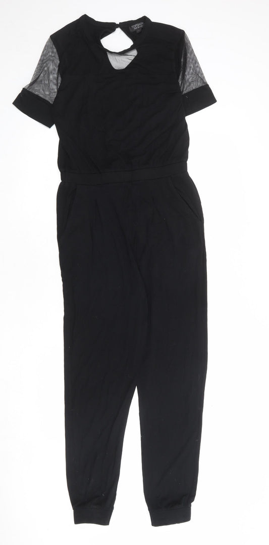 Topshop Womens Black Polyester Jumpsuit One-Piece Size 10 Button