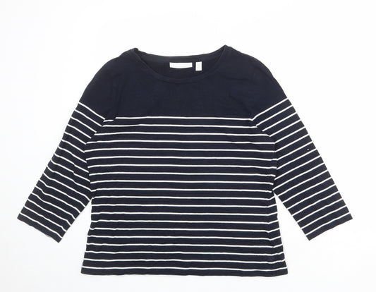 White Label Womens Blue Striped Modal Basic T-Shirt Size 16 Boat Neck