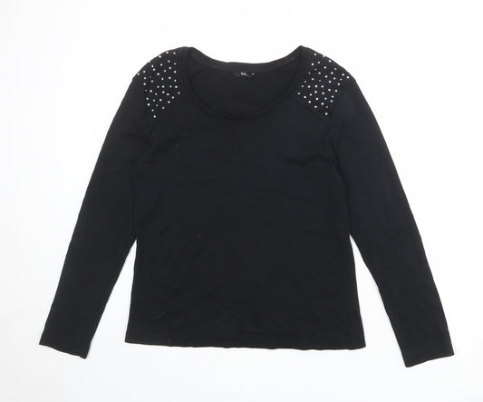 M&Co Womens Black 100% Cotton Basic T-Shirt Size L Boat Neck