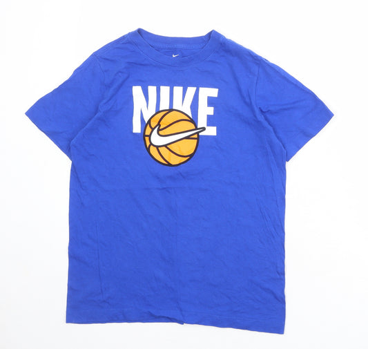 Nike Boys Blue Polyester Basic T-Shirt Size L Round Neck Pullover - Basketball