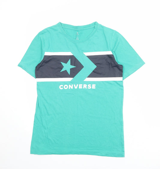 Converse Boys Green 100% Cotton Basic T-Shirt Size 12-13 Years Round Neck Pullover
