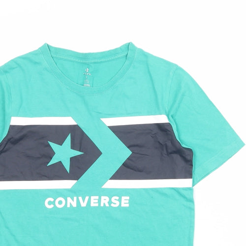 Converse Boys Green 100% Cotton Basic T-Shirt Size 12-13 Years Round Neck Pullover
