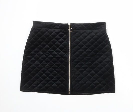 Pink Vanilla Womens Black Argyle/Diamond Polyester A-Line Skirt Size 14 Zip