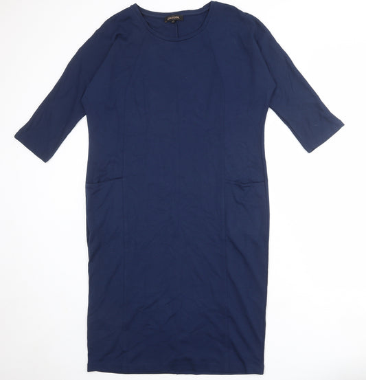 Jaeger Womens Blue Viscose Jumper Dress Size M Round Neck Pullover