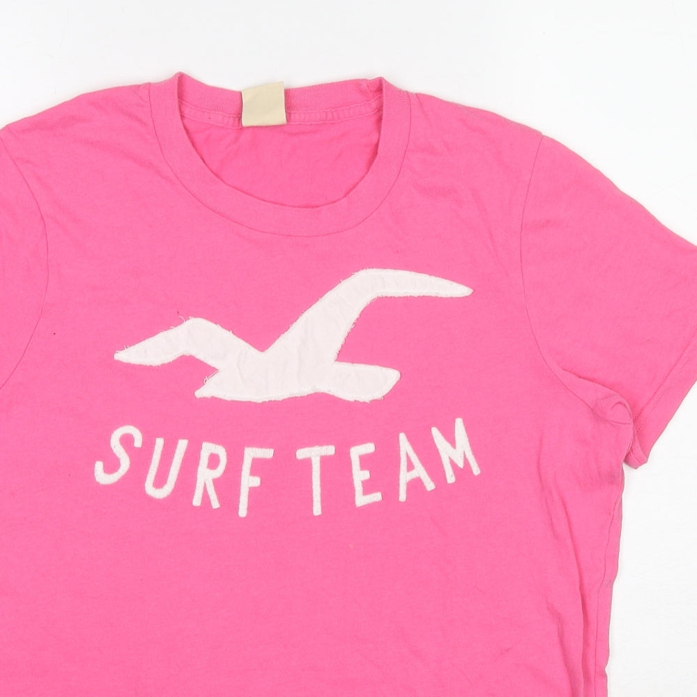 Hollister Womens Pink Cotton Basic T-Shirt Size M Round Neck - Surf Team