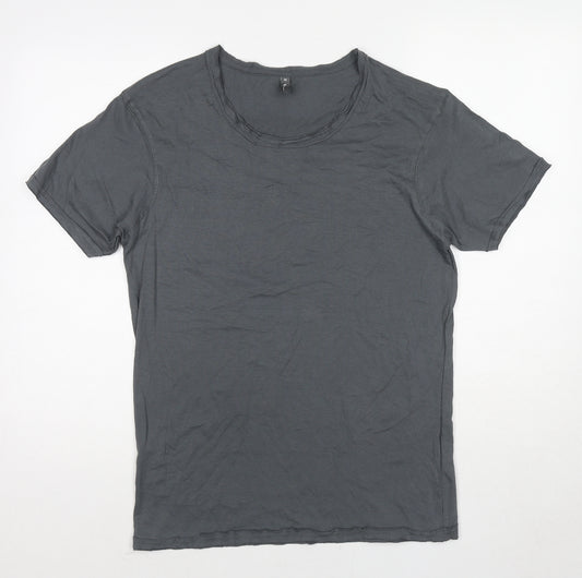Fanshirt Womens Grey Cotton Basic T-Shirt Size M Round Neck