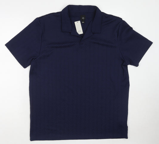 River Island Mens Blue Polyester Polo Size XL Collared Pullover