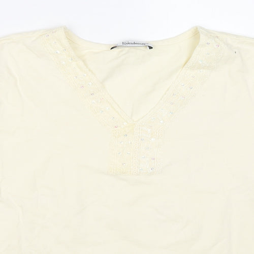 Kaleidoscope Womens Ivory Cotton Basic T-Shirt Size 16 V-Neck