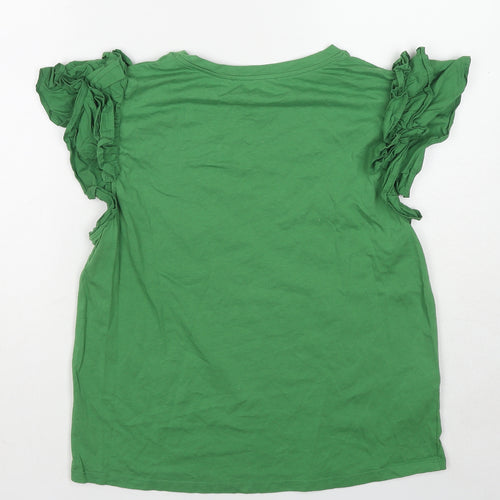Mango Womens Green Cotton Basic T-Shirt Size XL Boat Neck