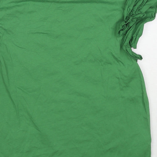 Mango Womens Green Cotton Basic T-Shirt Size XL Boat Neck