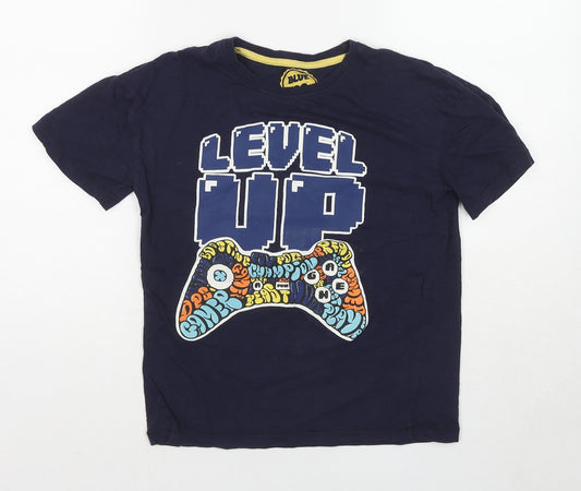 Blue Zoo Boys Blue Cotton Basic T-Shirt Size 10-11 Years Round Neck Pullover - Level Up