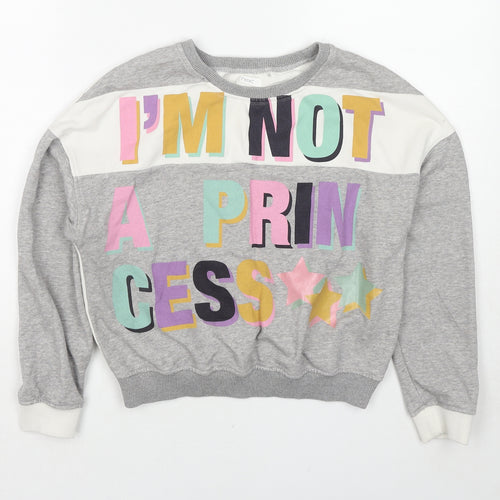 NEXT Girls Grey Cotton Pullover Sweatshirt Size 11 Years Pullover - I'm Not A Princess