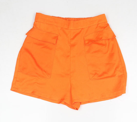 ASOS Womens Orange Polyester Basic Shorts Size 10 Regular Pull On