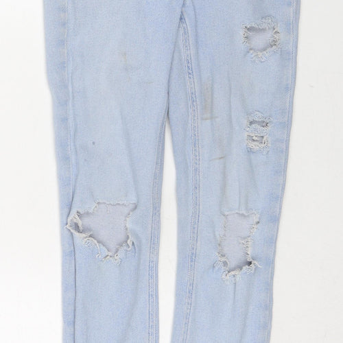 River Island Girls Blue Cotton Skinny Jeans Size 13 Years Regular Button - Distressed
