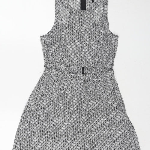 Divided by H&M Womens Black Geometric Viscose Tank Dress Size 10 Round Neck Zip